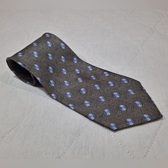 Calvin Klein Woven 💯 Silk Designer Necktie 58"x4" Gray w/ Blue Dots Made in USA - Picture 4 of 9